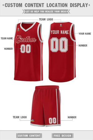 Custom Red Gray Side Two Bars Sports Uniform Basketball Jersey