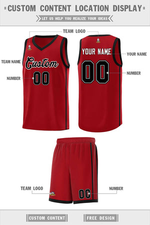 Custom Red Black-White Side Two Bars Sports Uniform Basketball Jersey