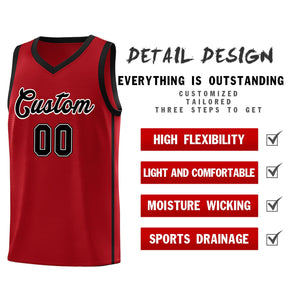 Custom Red Black-White Side Two Bars Sports Uniform Basketball Jersey