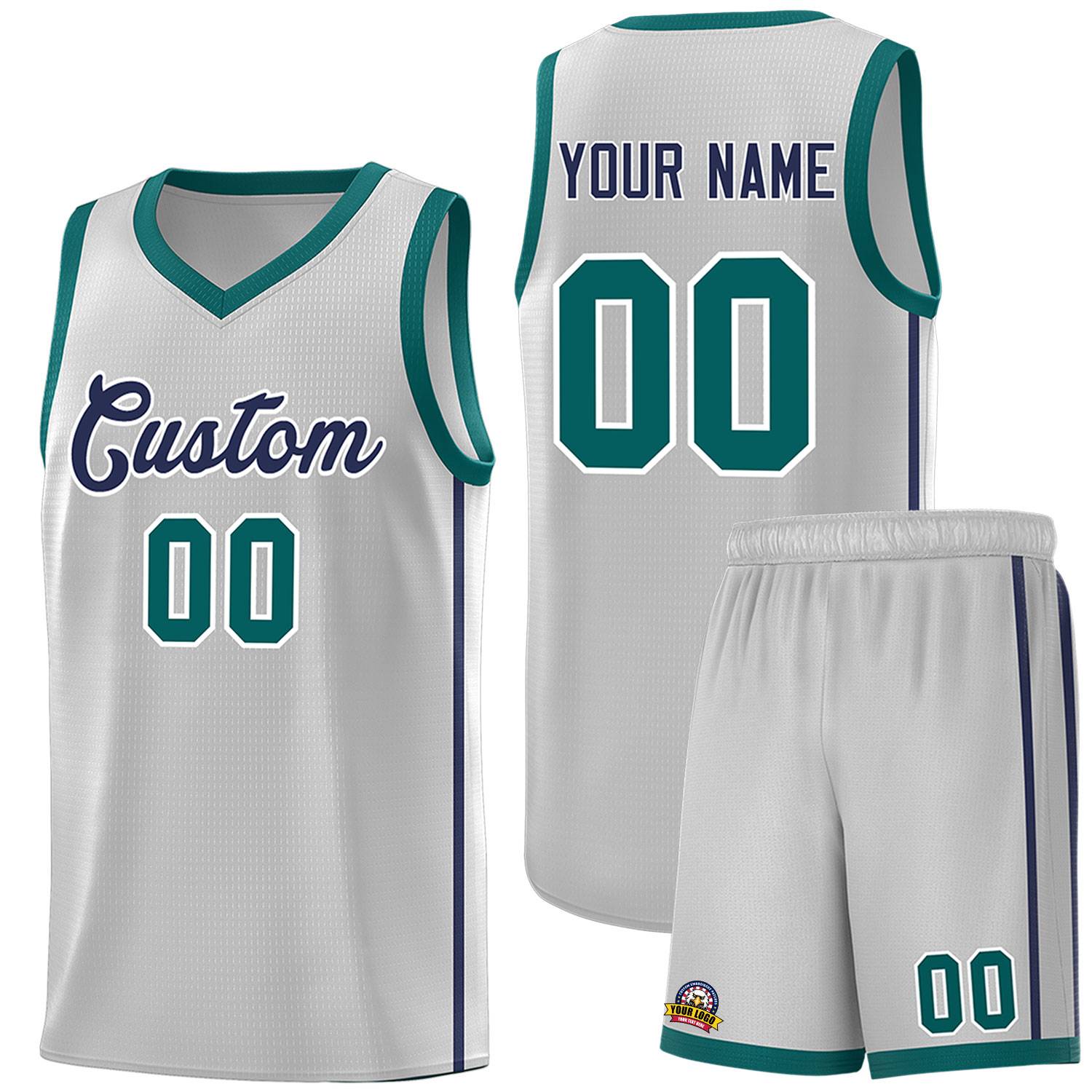 Custom Gray Navy-White Side Two Bars Sports Uniform Basketball Jersey