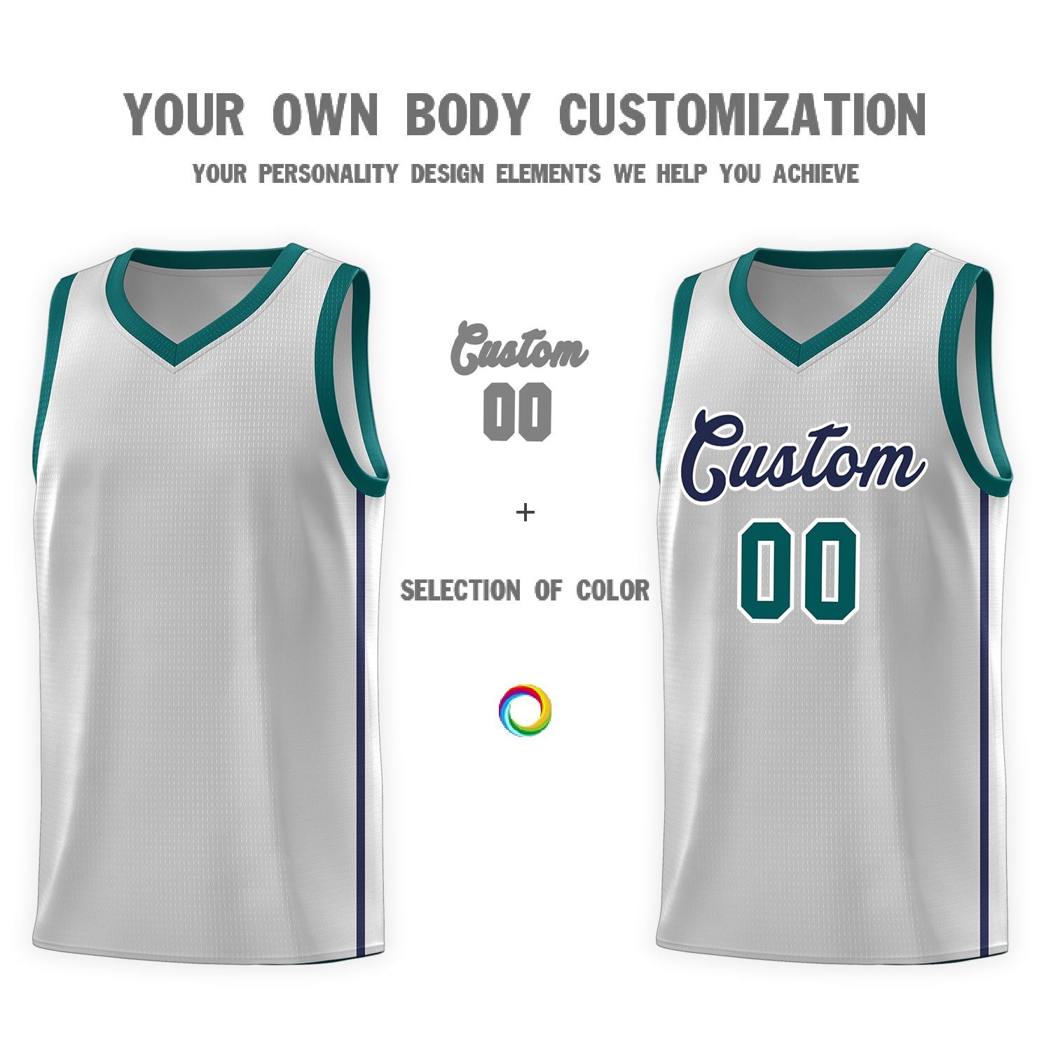 Custom Gray Navy-White Side Two Bars Sports Uniform Basketball Jersey