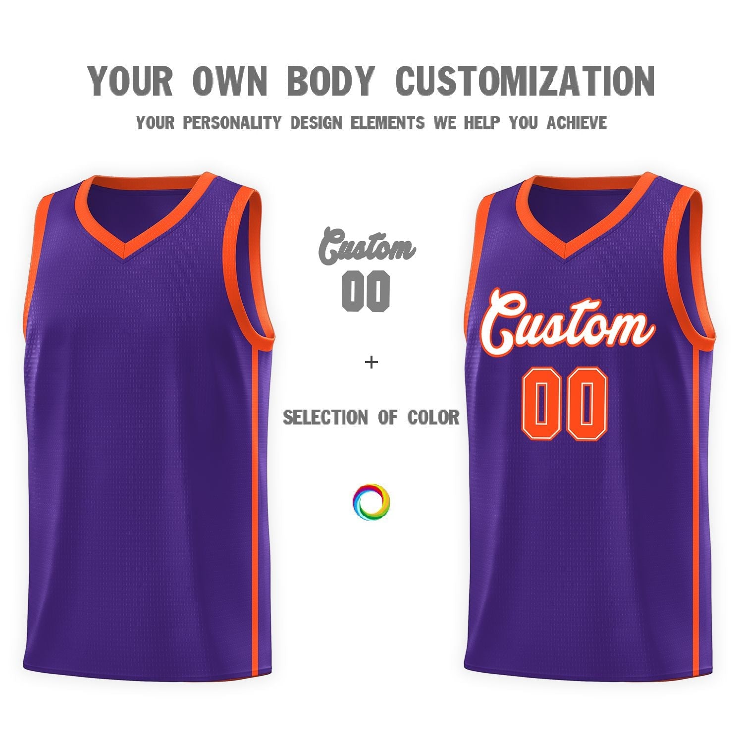 Custom Purple White-Orange Side Two Bars Sports Uniform Basketball Jersey