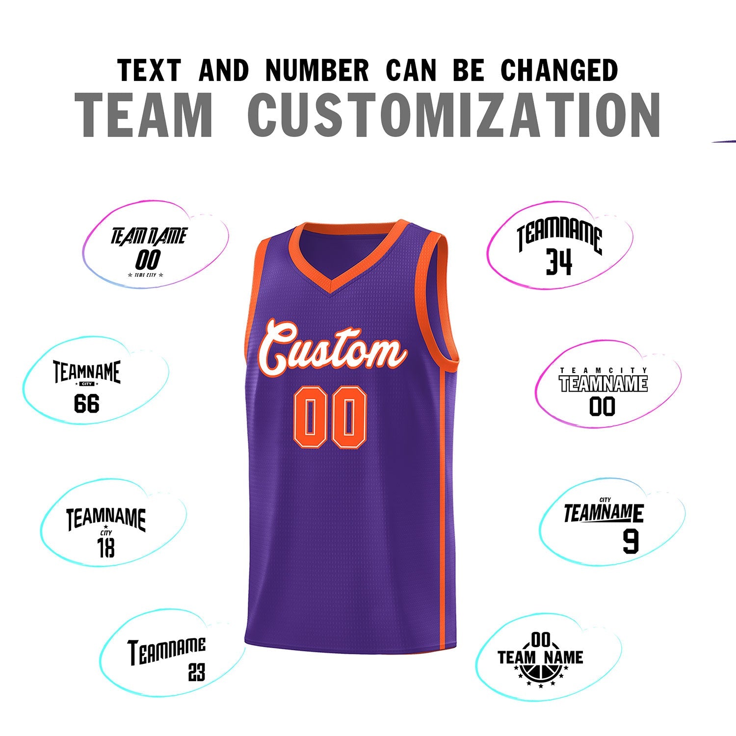 Custom Purple White-Orange Side Two Bars Sports Uniform Basketball Jersey