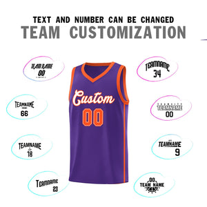 Custom Purple White-Orange Side Two Bars Sports Uniform Basketball Jersey