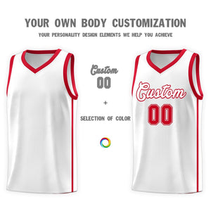 Custom White Red Side Two Bars Sports Uniform Basketball Jersey