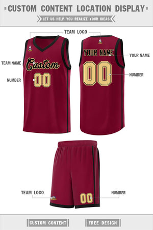 Custom Crimson Black-Khaki Side Two Bars Sports Uniform Basketball Jersey