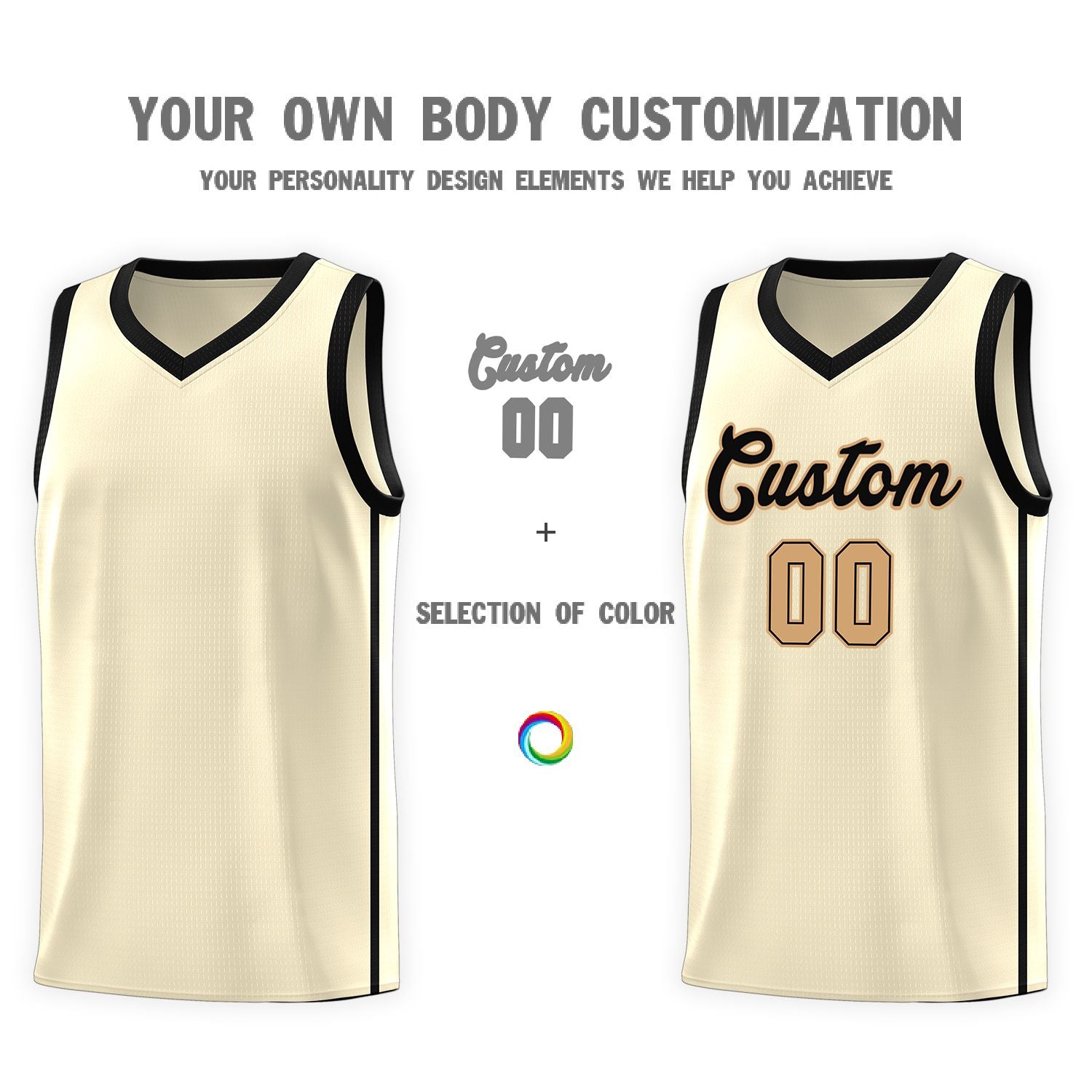 Custom Cream Black-Old Gold Side Two Bars Sports Uniform Basketball Jersey