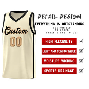 Custom Cream Black-Old Gold Side Two Bars Sports Uniform Basketball Jersey