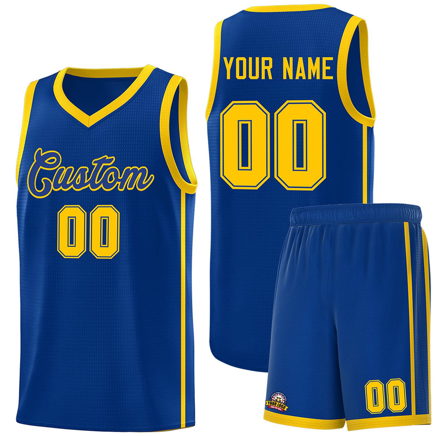 Custom Royal Gold Side Two Bars Sports Uniform Basketball Jersey