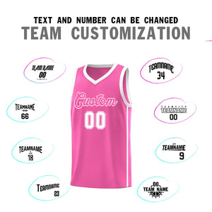 Custom Pink White Side Two Bars Sports Uniform Basketball Jersey