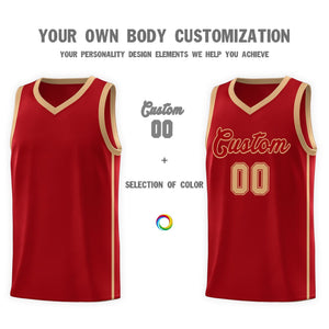 Custom Red Old Gold Side Two Bars Sports Uniform Basketball Jersey