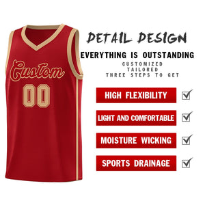 Custom Red Old Gold Side Two Bars Sports Uniform Basketball Jersey