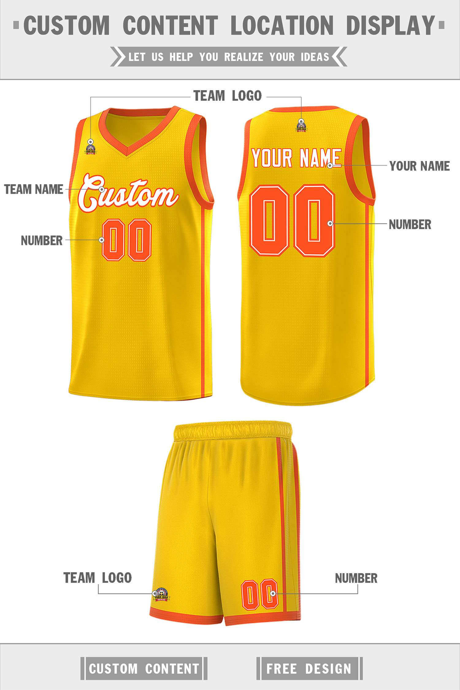 Custom Gold White-Orange Side Two Bars Sports Uniform Basketball Jersey