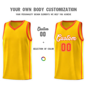 Custom Gold White-Orange Side Two Bars Sports Uniform Basketball Jersey