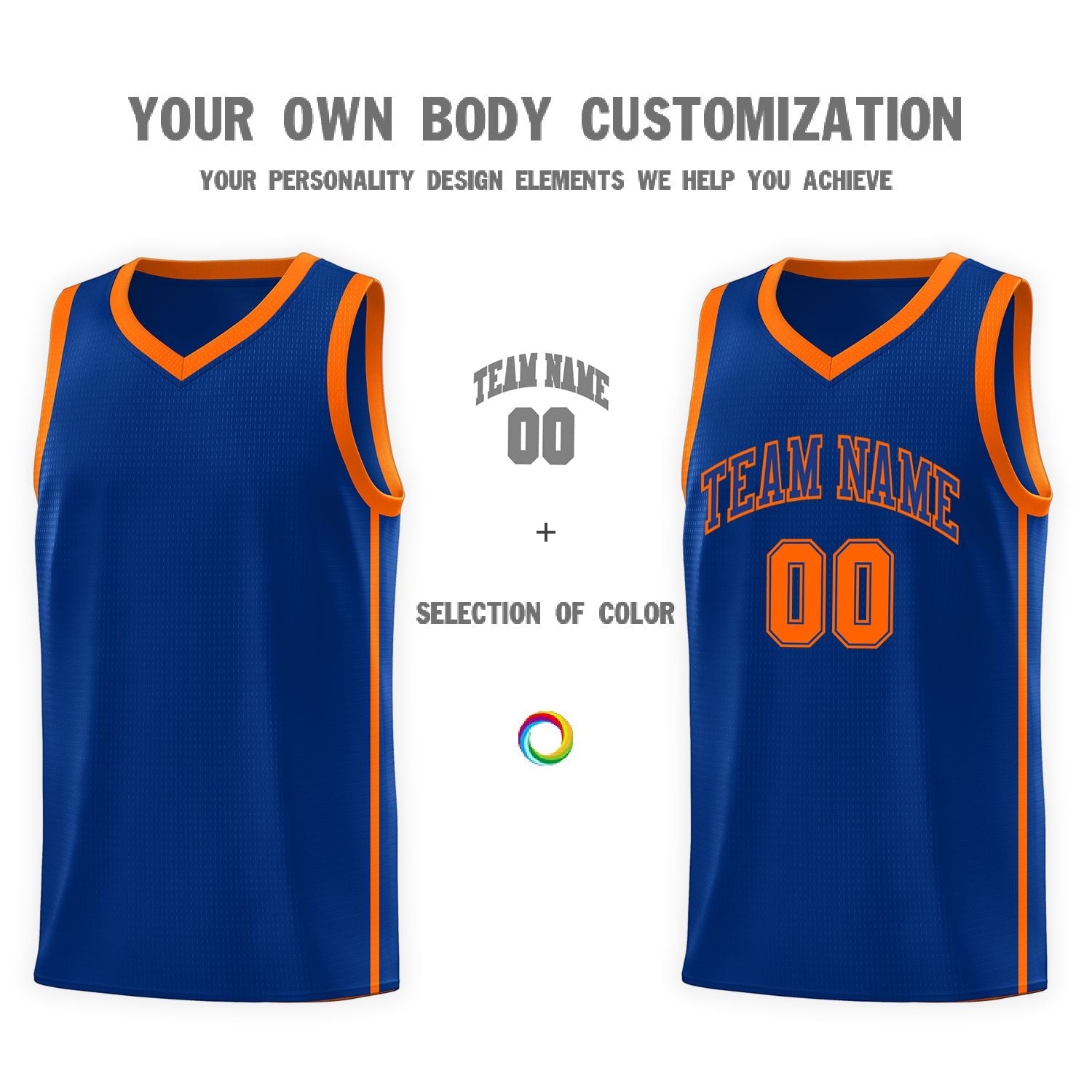 Custom Royal Orange Side Two Bars Sports Uniform Basketball Jersey