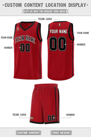 Custom Red Black-White Side Two Bars Sports Uniform Basketball Jersey