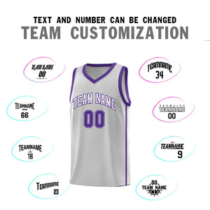 Custom Gray White-Purple Side Two Bars Sports Uniform Basketball Jersey