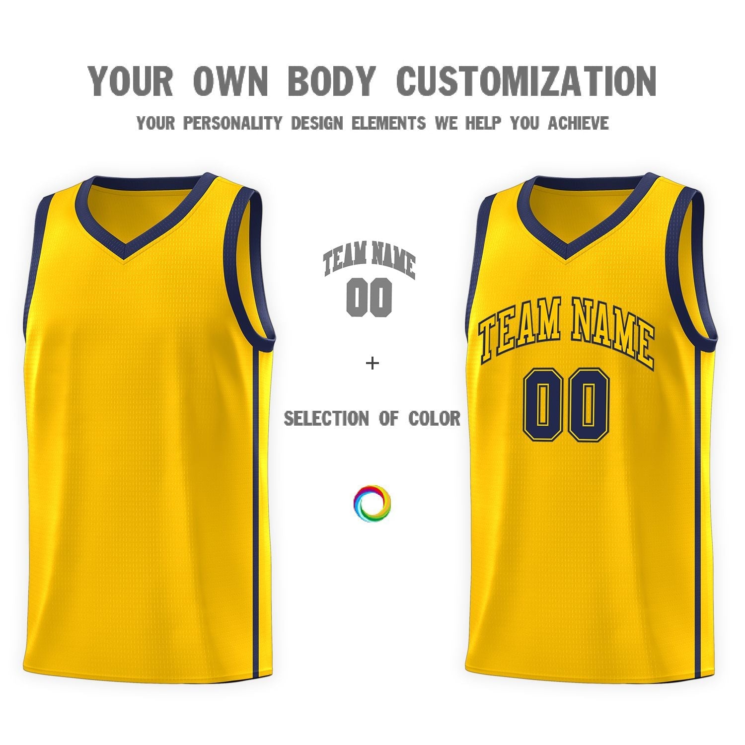 Custom Gold Navy Side Two Bars Sports Uniform Basketball Jersey