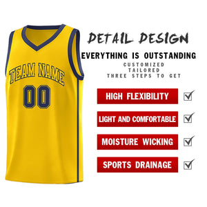 Custom Gold Navy Side Two Bars Sports Uniform Basketball Jersey