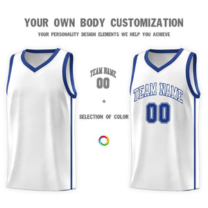 Custom White Royal Side Two Bars Sports Uniform Basketball Jersey