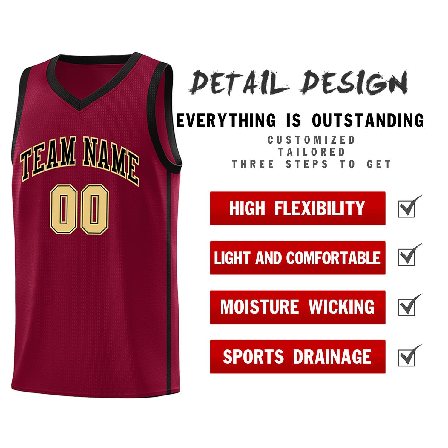 Custom Crimson Black-Khaki Side Two Bars Sports Uniform Basketball Jersey