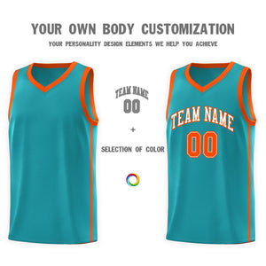 Custom Aqua White-Orange Side Two Bars Sports Uniform Basketball Jersey