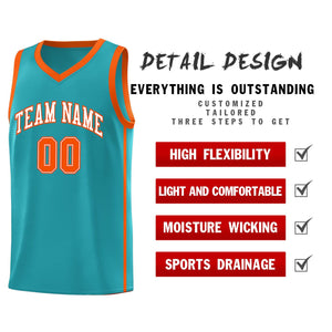 Custom Aqua White-Orange Side Two Bars Sports Uniform Basketball Jersey