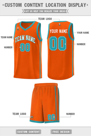 Custom Orange White-Aqua Side Two Bars Sports Uniform Basketball Jersey