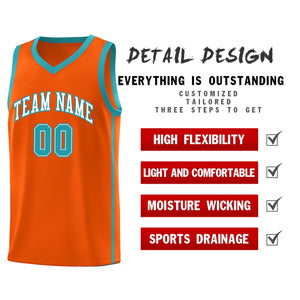 Custom Orange White-Aqua Side Two Bars Sports Uniform Basketball Jersey