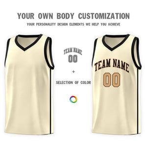 Custom Cream Black-Old Gold Side Two Bars Sports Uniform Basketball Jersey