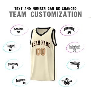 Custom Cream Black-Old Gold Side Two Bars Sports Uniform Basketball Jersey