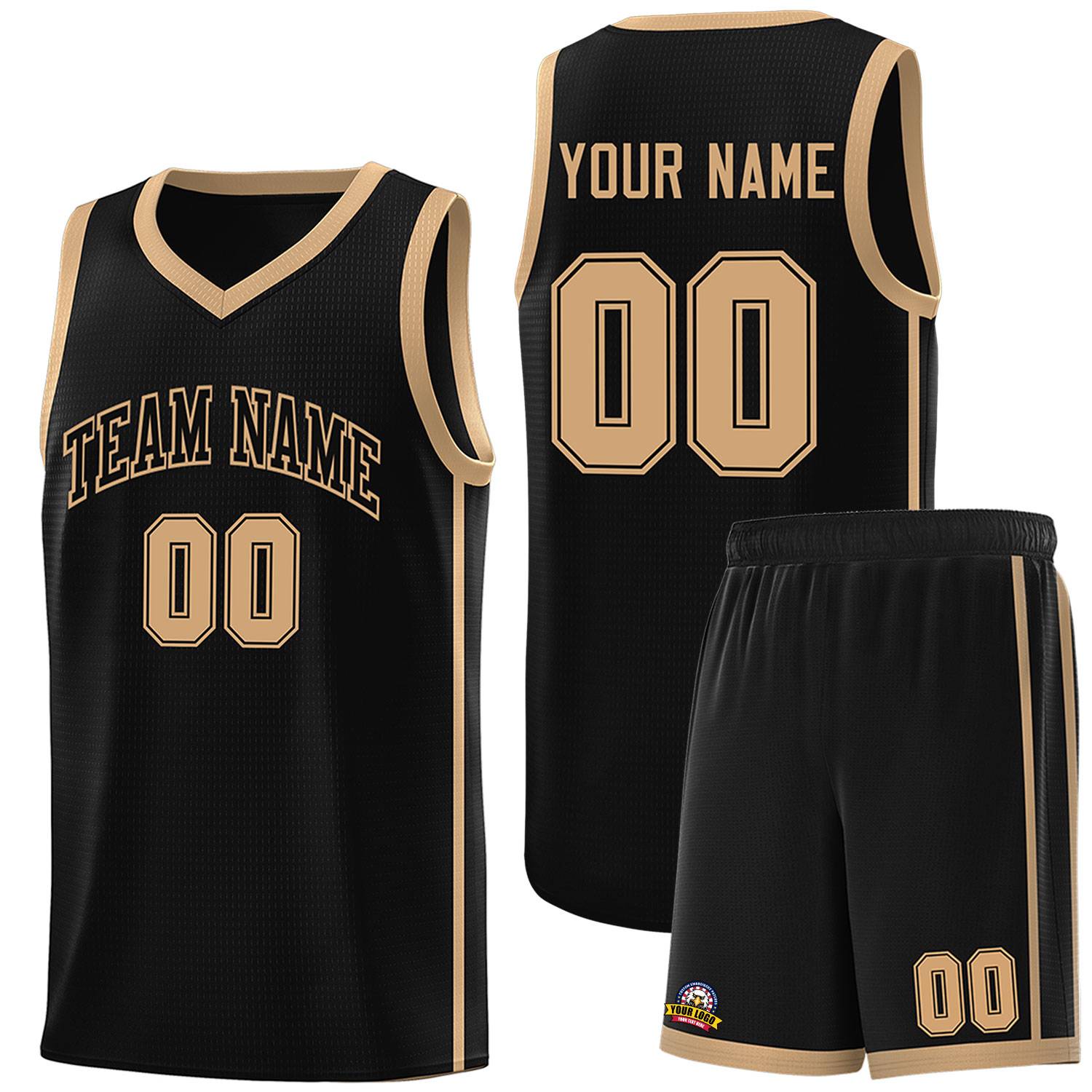 Custom Black Old Gold Side Two Bars Sports Uniform Basketball Jersey