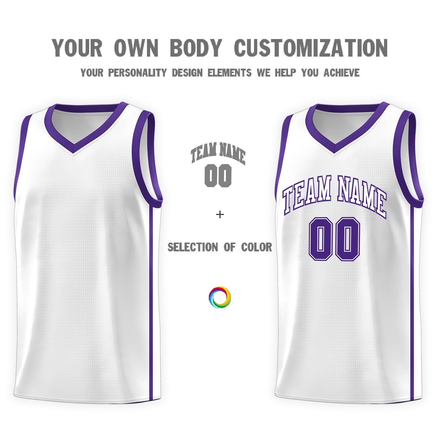 Custom White Purple Side Two Bars Sports Uniform Basketball Jersey