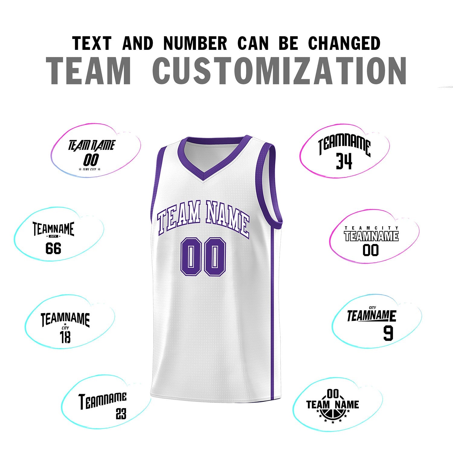 Custom White Purple Side Two Bars Sports Uniform Basketball Jersey