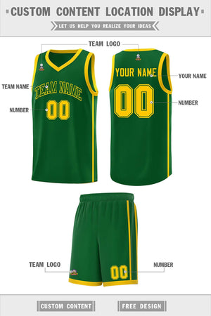 Custom Green Gold Side Two Bars Sports Uniform Basketball Jersey