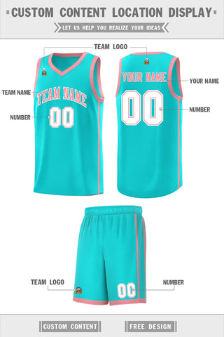 Custom Aqua Light Pink-White Side Two Bars Sports Uniform Basketball Jersey