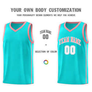 Custom Aqua Light Pink-White Side Two Bars Sports Uniform Basketball Jersey