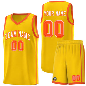 Custom Gold White-Orange Side Two Bars Sports Uniform Basketball Jersey