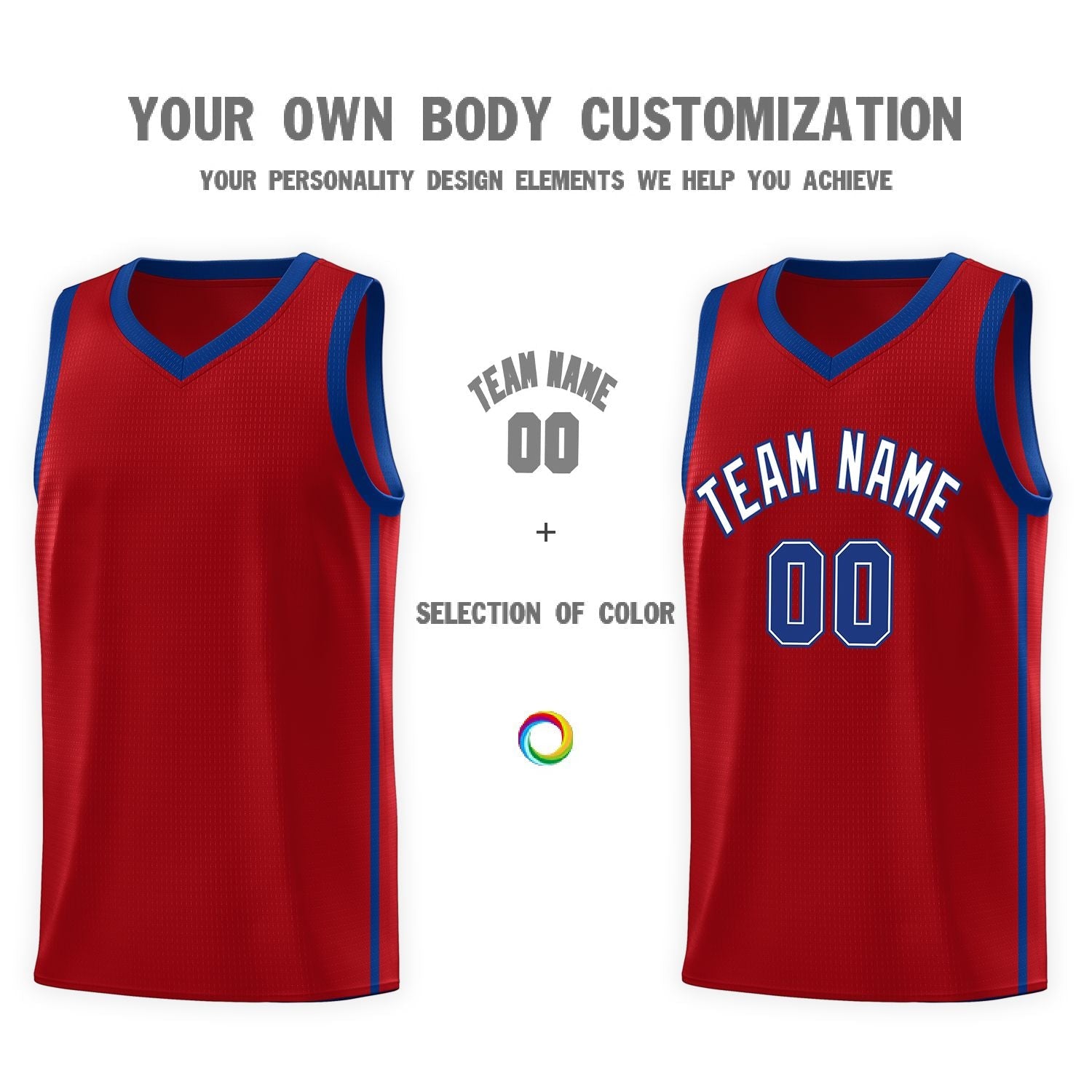 Custom Red White-Royal Side Two Bars Sports Uniform Basketball Jersey