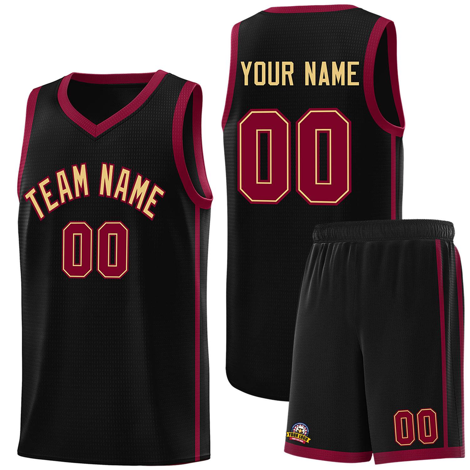 Custom Black Khaki-Crimson Orange Side Two Bars Sports Uniform Basketball Jersey