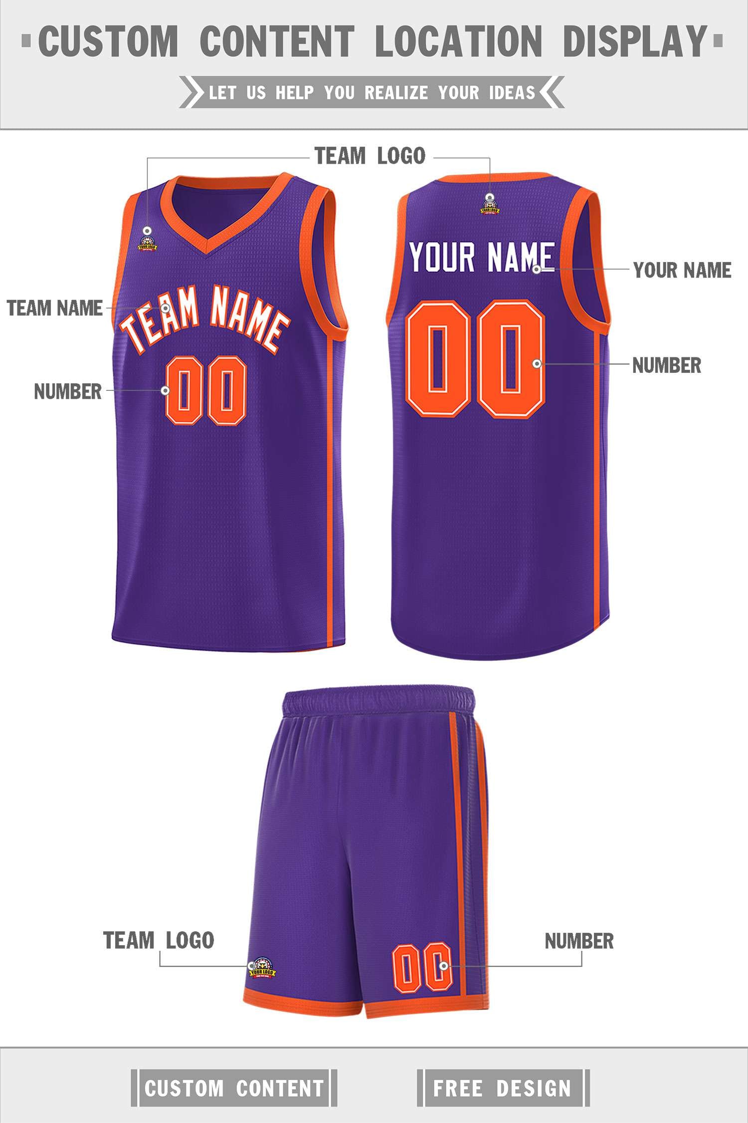 Custom Purple White-Orange Side Two Bars Sports Uniform Basketball Jersey