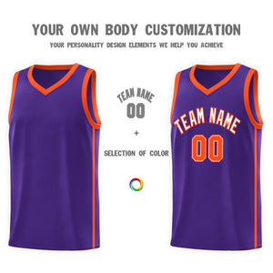 Custom Purple White-Orange Side Two Bars Sports Uniform Basketball Jersey