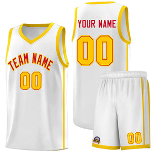 Custom White Red-Gold Side Two Bars Sports Uniform Basketball Jersey