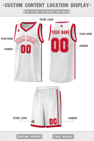 Custom White Red Side Two Bars Sports Uniform Basketball Jersey