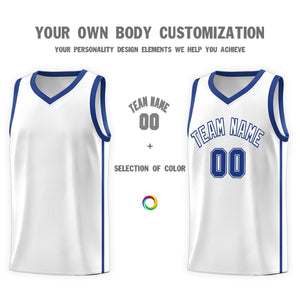 Custom White Royal Side Two Bars Sports Uniform Basketball Jersey