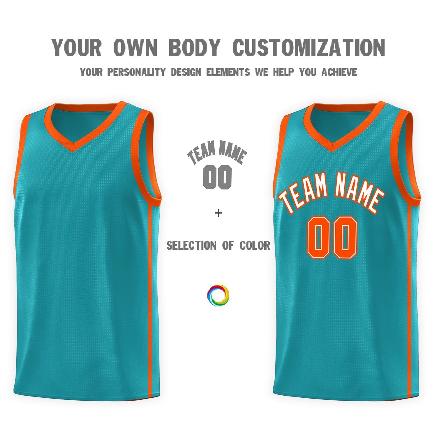 Custom Aqua White-Orange Side Two Bars Sports Uniform Basketball Jersey