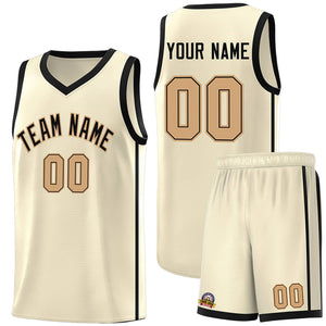 Custom Cream Black-Old Gold Side Two Bars Sports Uniform Basketball Jersey