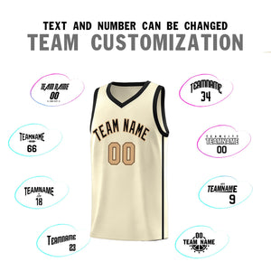 Custom Cream Black-Old Gold Side Two Bars Sports Uniform Basketball Jersey