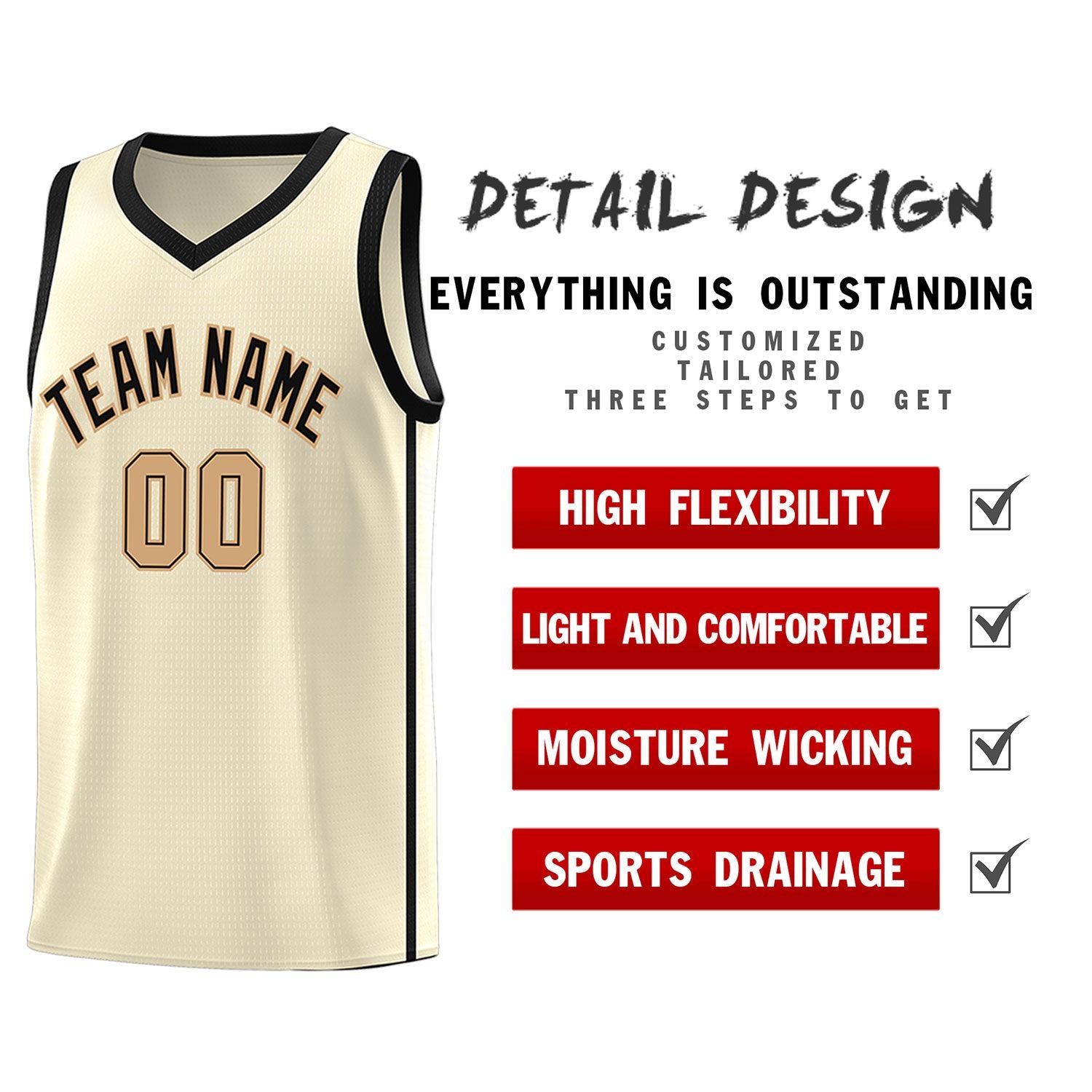 Custom Cream Black-Old Gold Side Two Bars Sports Uniform Basketball Jersey