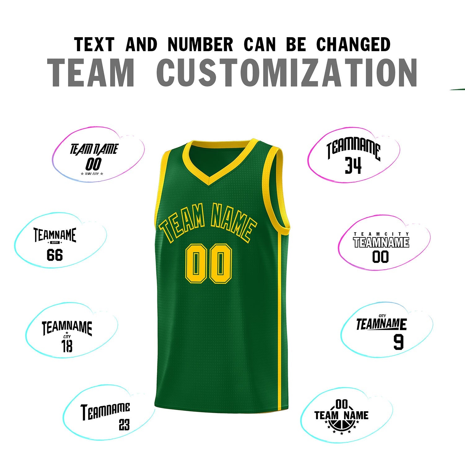 Custom Green Gold Side Two Bars Sports Uniform Basketball Jersey